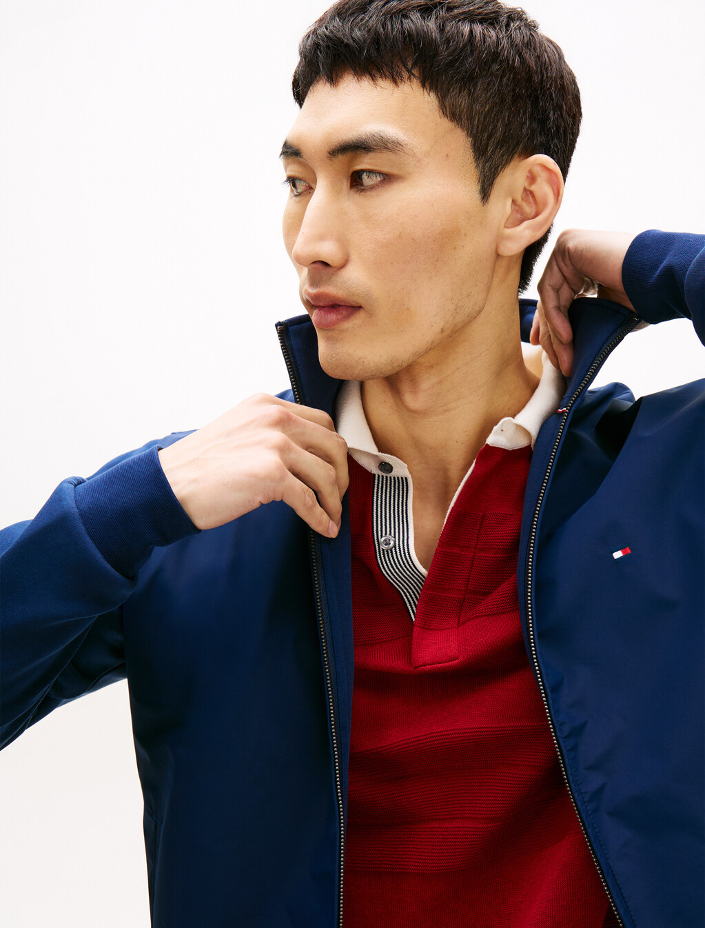 Essential Mix Fabric Zip Thru Jacket, Carbon Navy, hi-res