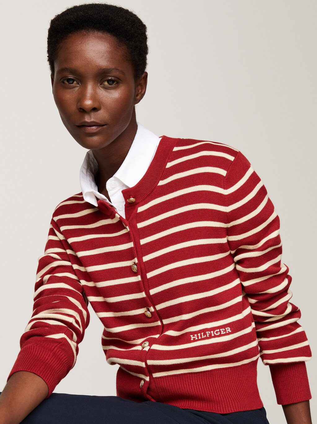 Stripe Slim Cardigan, Breton Stp Dark Magma/ C Ivory, hi-res