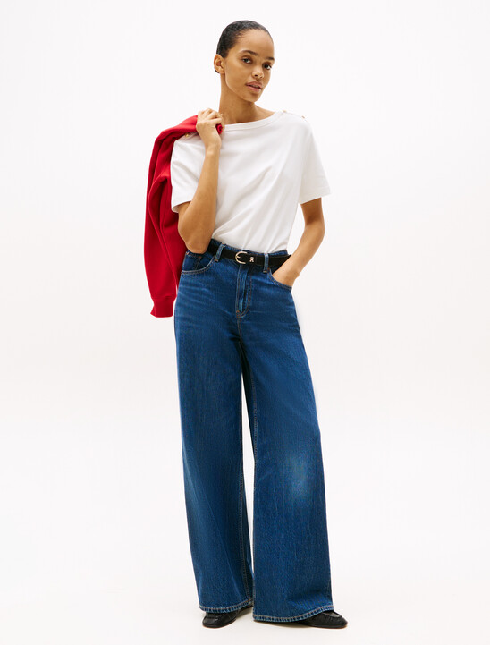 Stripe Boat Neck Relaxed T-Shirt, Ecru Stripe Boat Neck Relaxed T-Shirt
