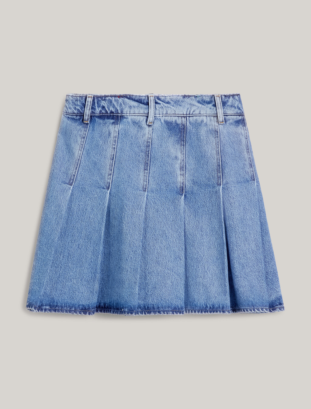 Pleated Denim Mini Skirt, Indigo, hi-res