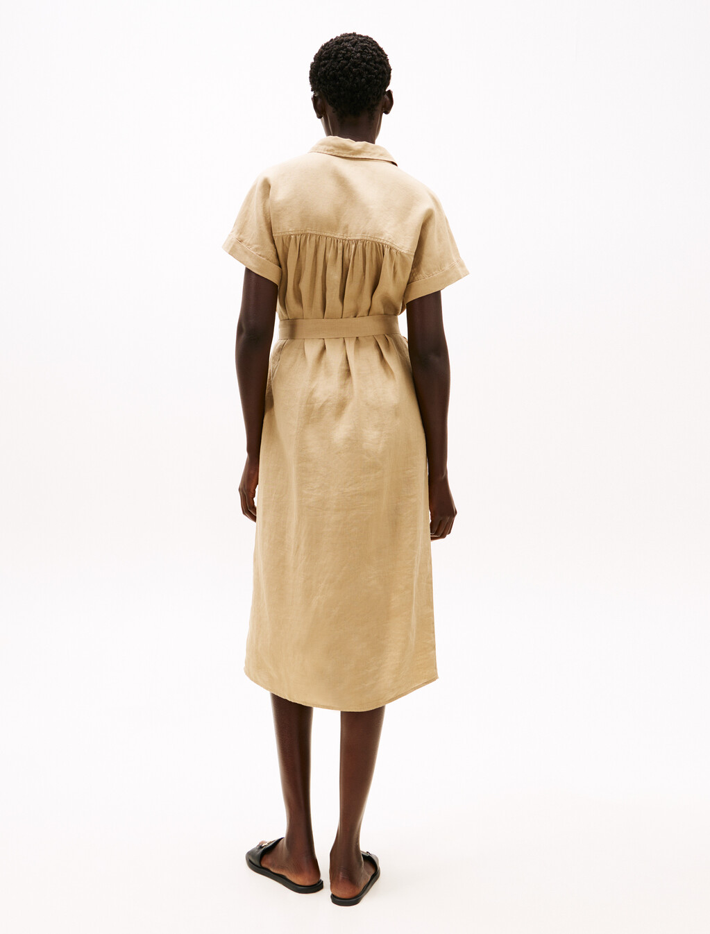 Pure Linen Midi Shirt Dress, Camel, hi-res