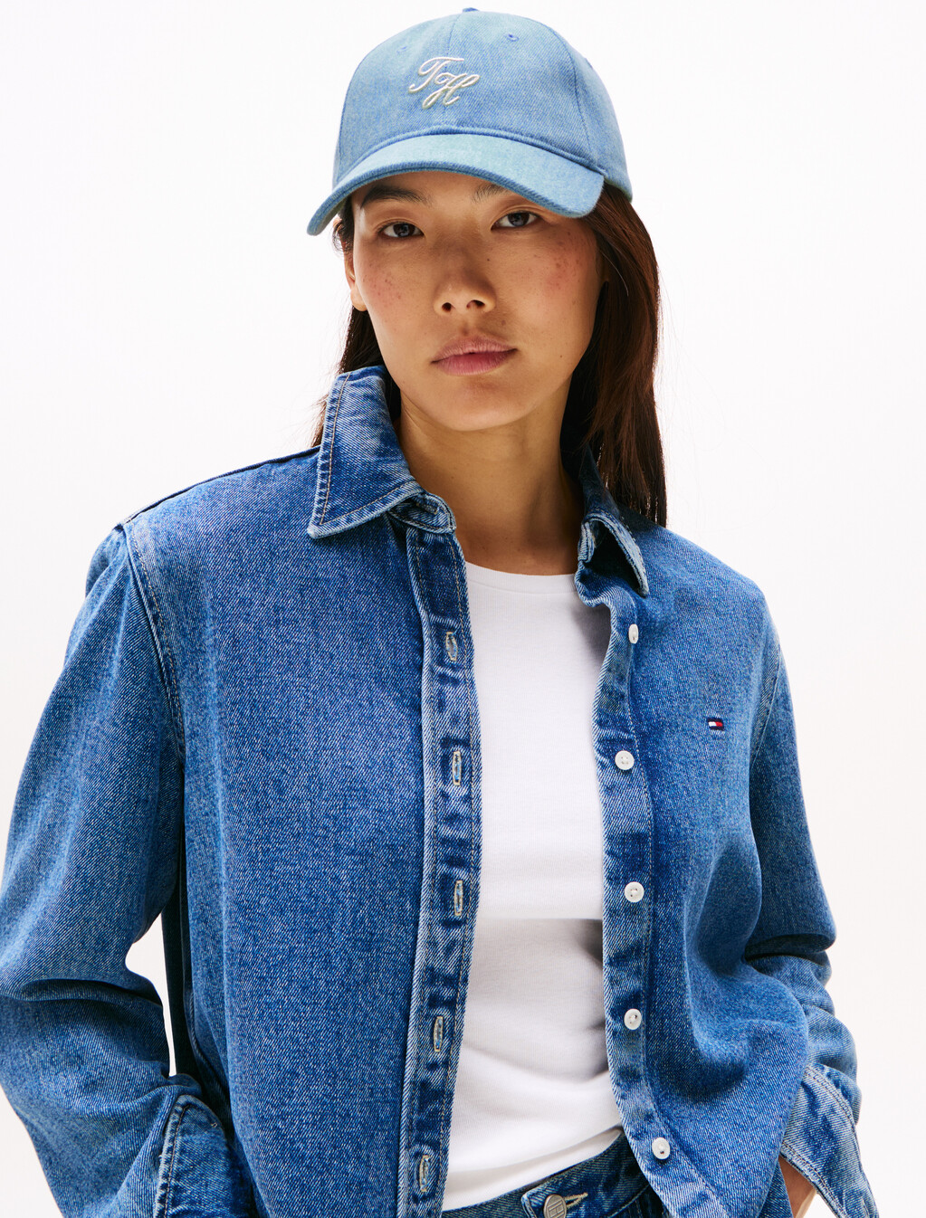 Embroidered Denim Cap, Blue Denim, hi-res