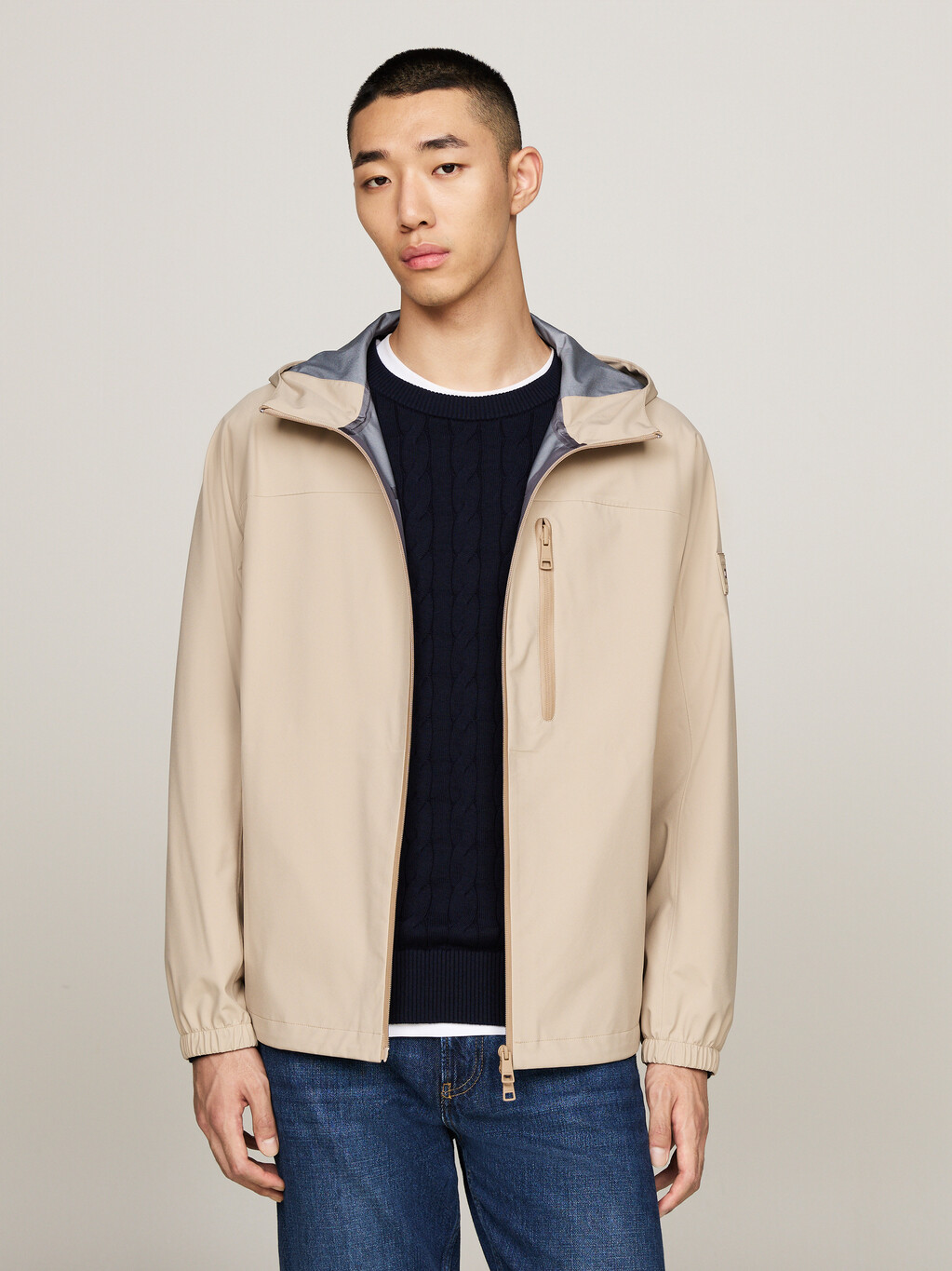 Windproof Hooded Jacket, Beige, hi-res