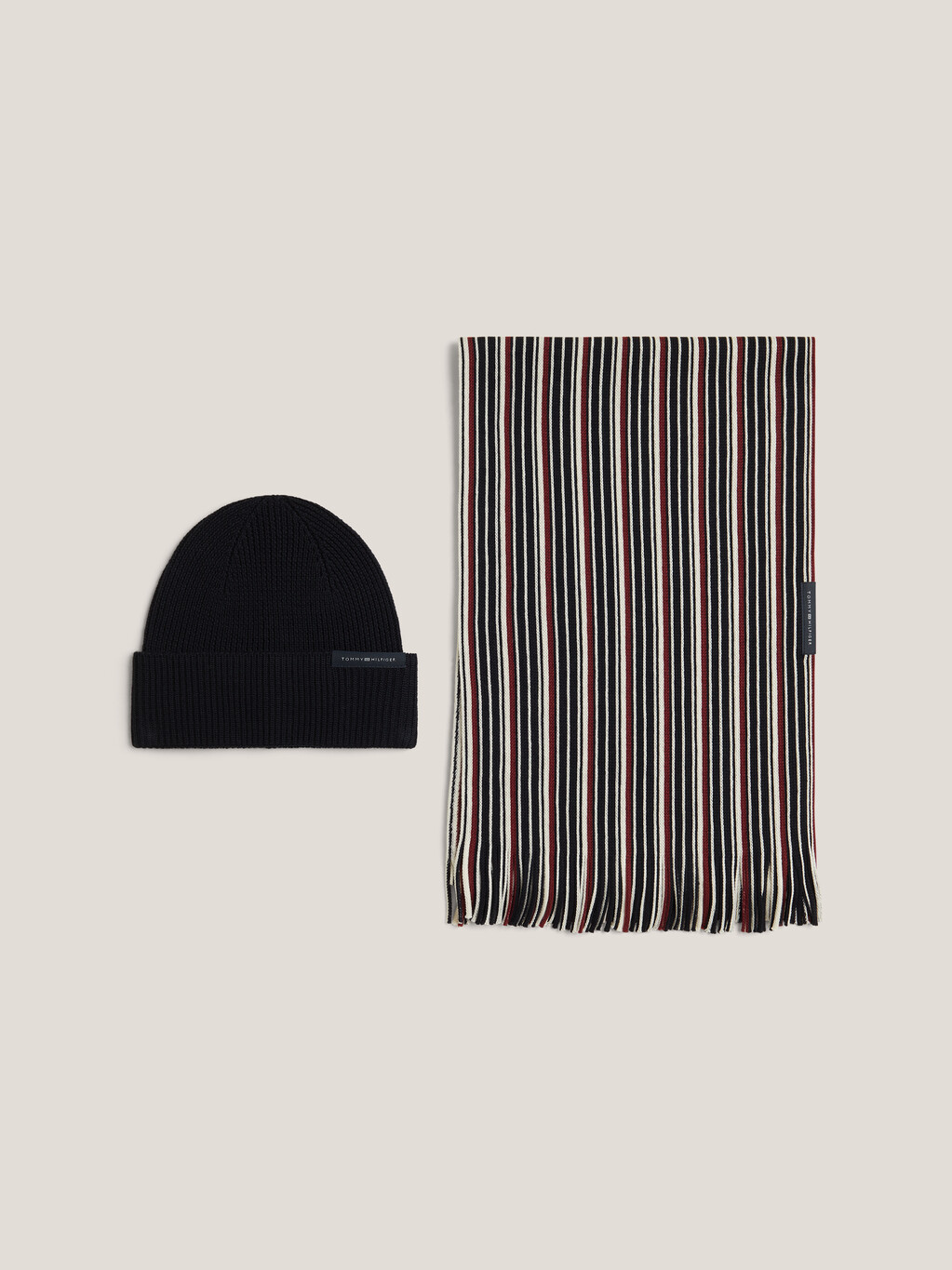 Wool Rich Scarf And Beanie Gift Set, Space Blue / Stripe, hi-res