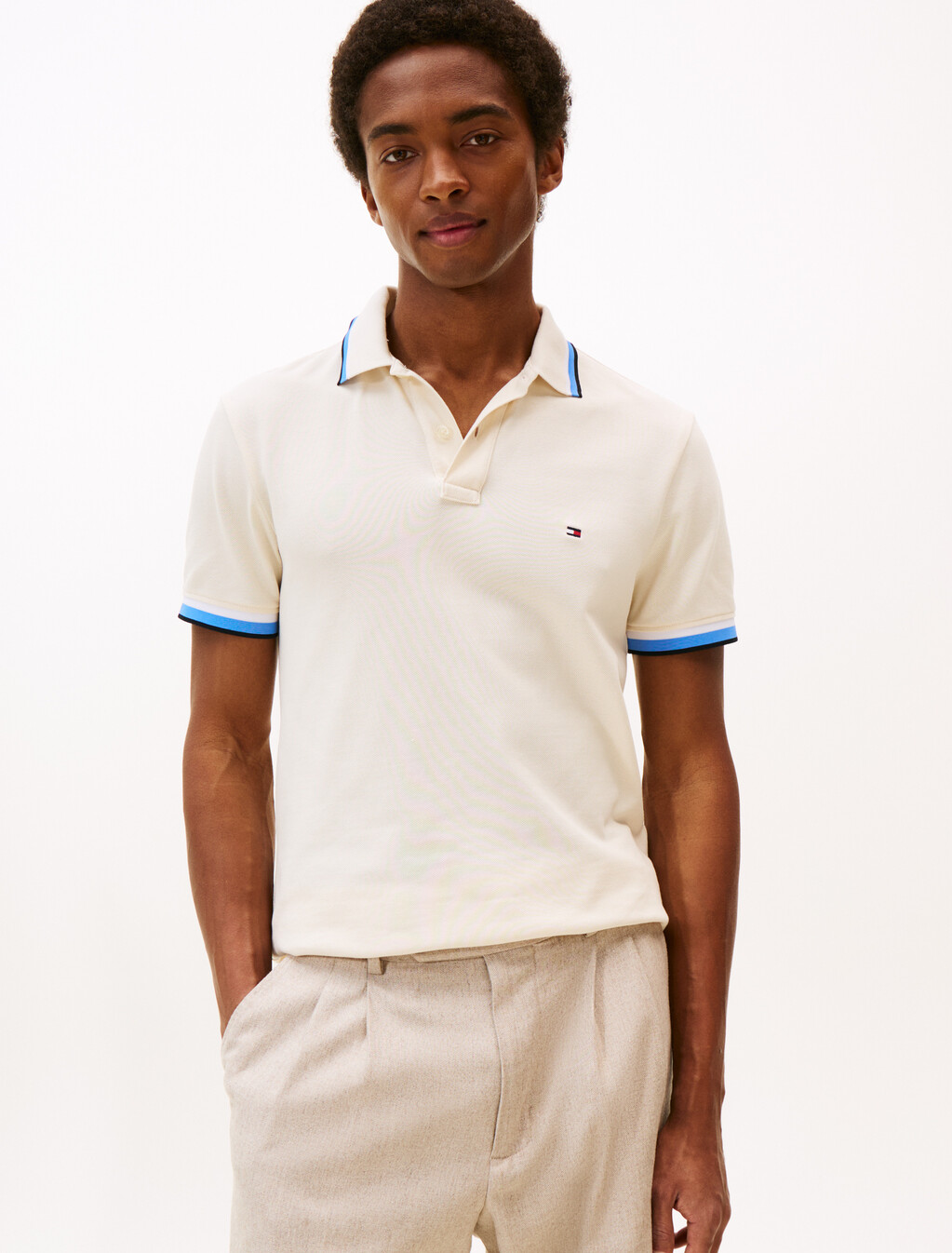 Tipped Short Sleeve Polo, Ivory Petal, hi-res