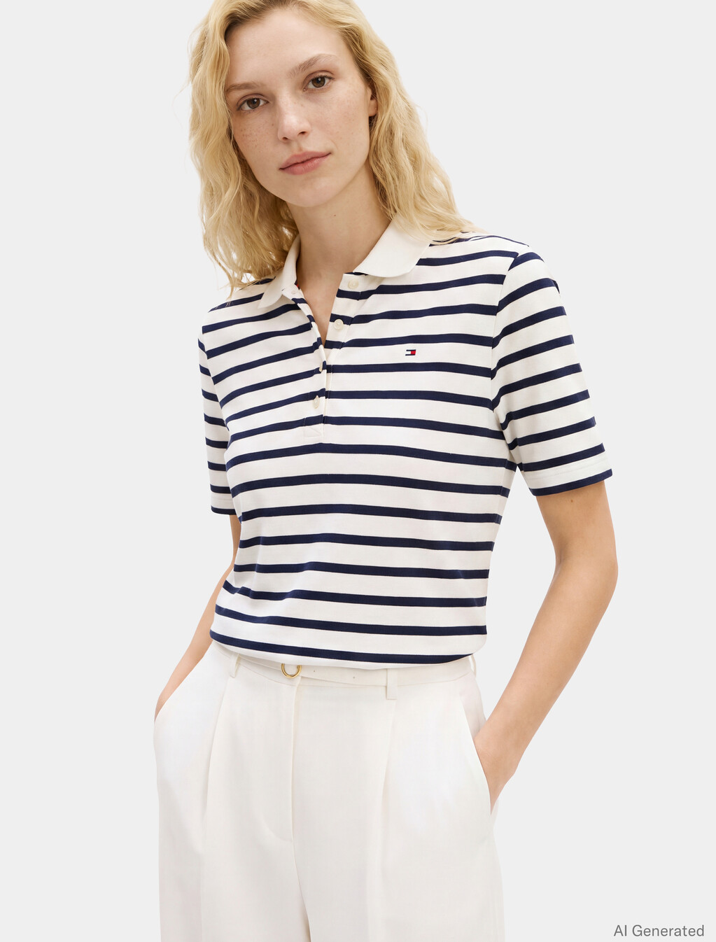 1985 Collection Flag Embroidery Regular Polo, Breton Ecru/Dark Night Navy Stp, hi-res