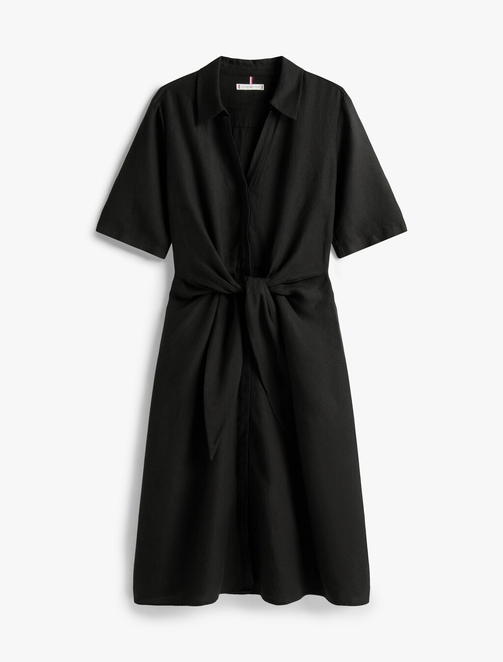 Linen Viscose Knot Dress, Black, hi-res