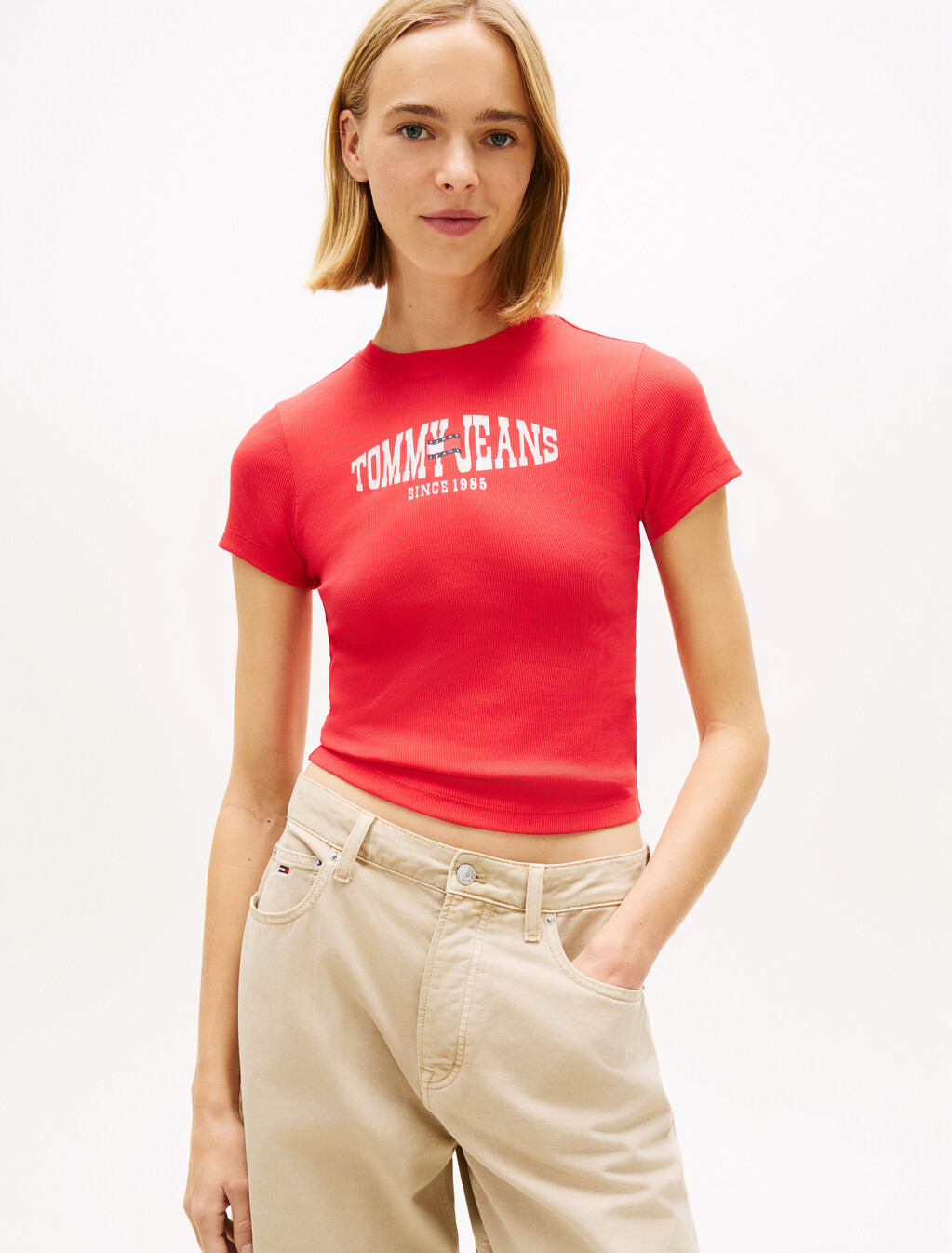 Wavy Flag Ribbed Slim T-Shirt, Red Alert, hi-res