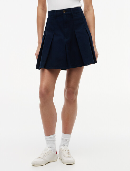 Washed Canvas Pleated Mini Skirt