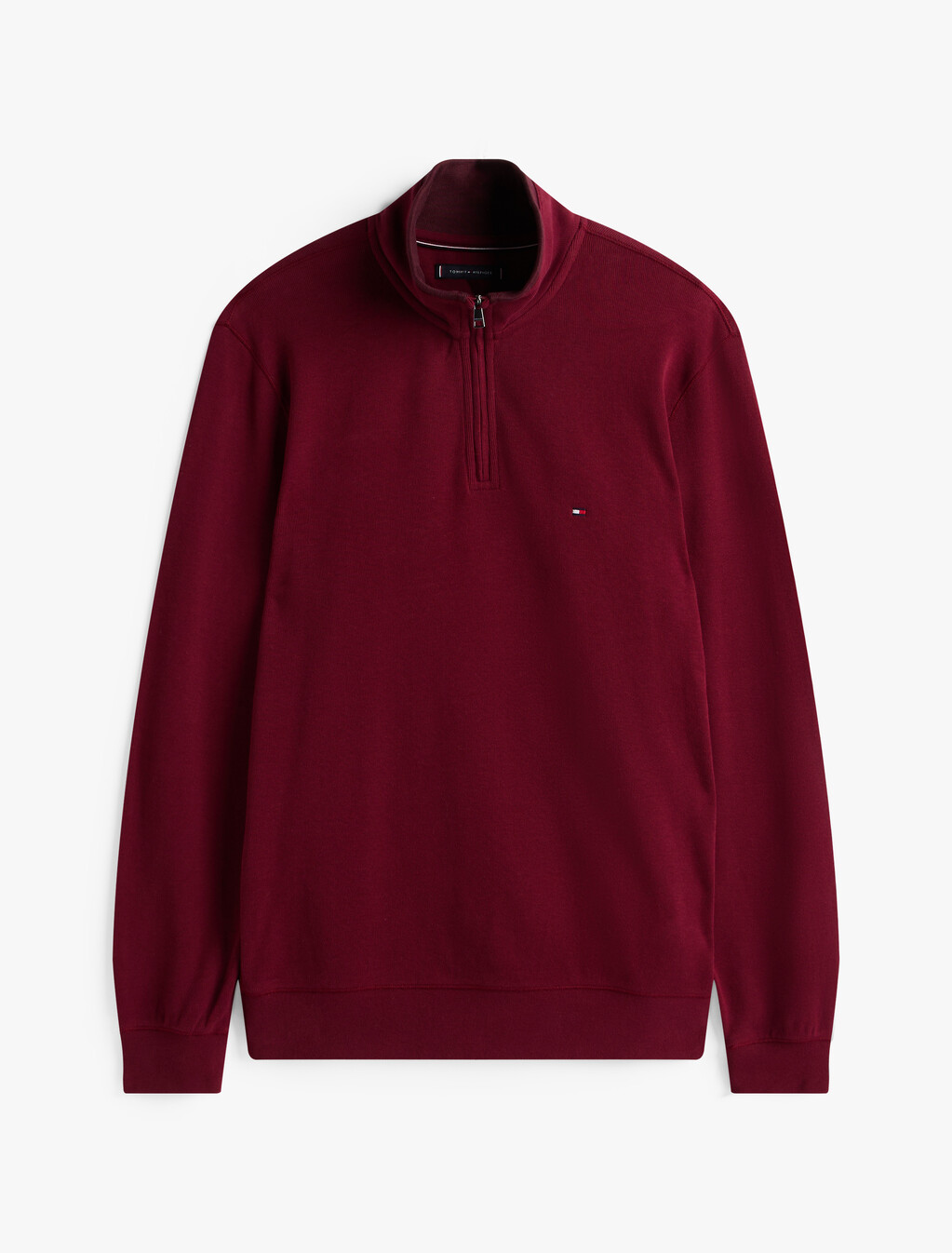 French Rib Knit 1/4 Zip Sweater, Deep Rouge, hi-res