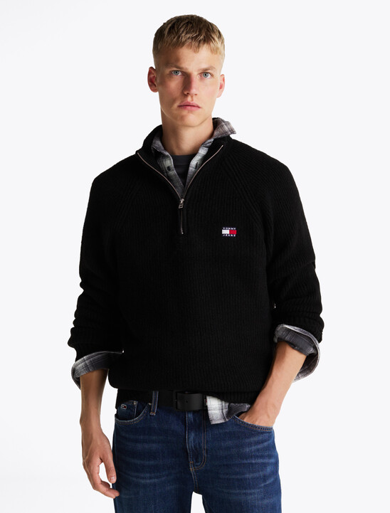 Rib Knit Zip Collar Sweater