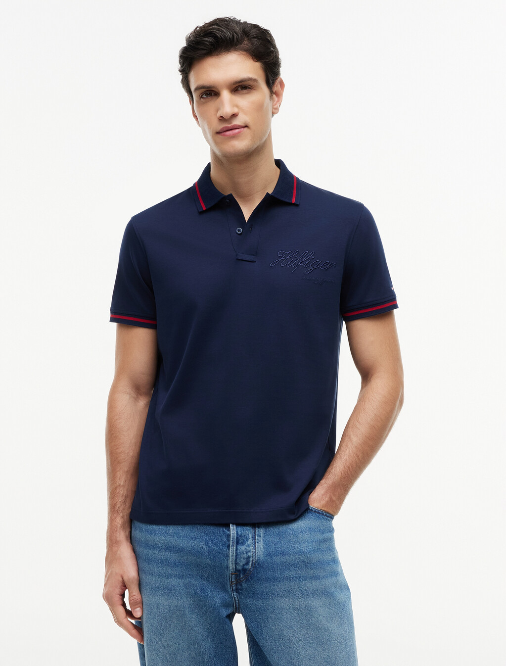 Regular Fit Tipped Polo Shirt, Carbon Navy, hi-res