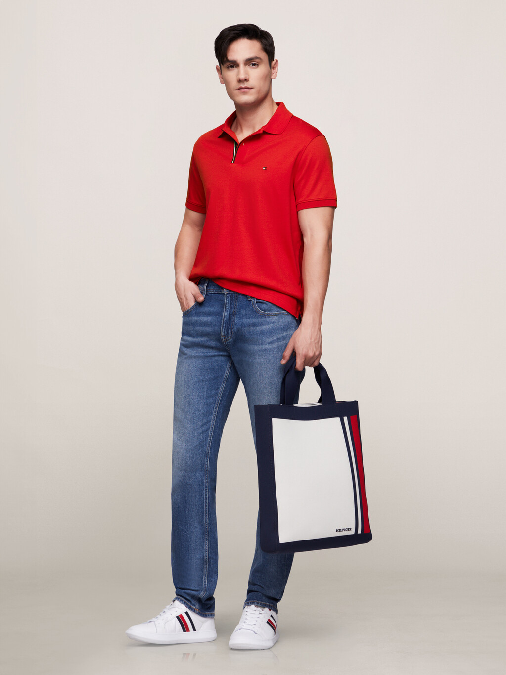 Stripe Placket Regular Polo, Primary Red, hi-res