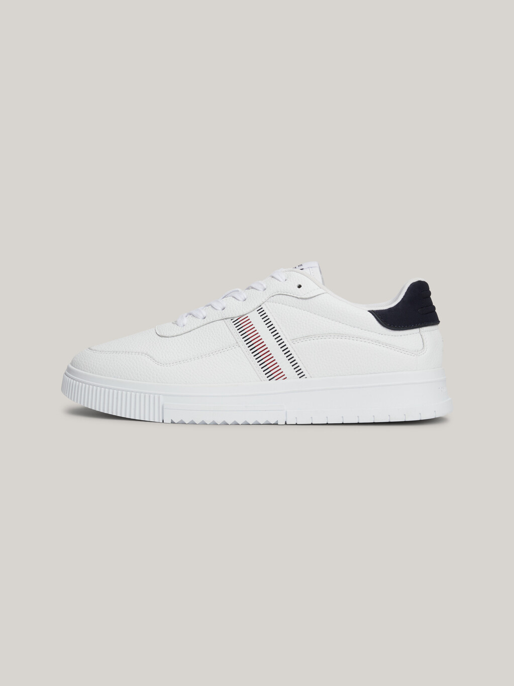 Signature Tape Textured Leather Trainers, White, hi-res