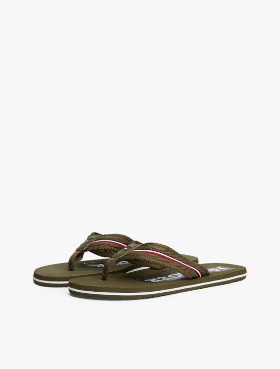Signature Tape Webbing Flip-Flops, Army Green Signature Tape Webbing Flip-Flops