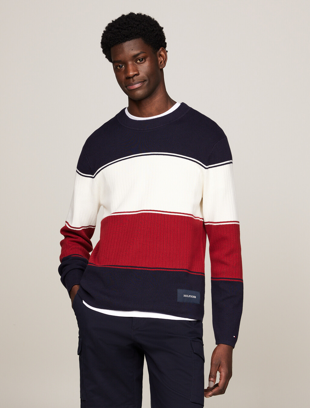 Colour-Blocked Mixed Knit Relaxed Jumper, Desert Sky Multi, hi-res