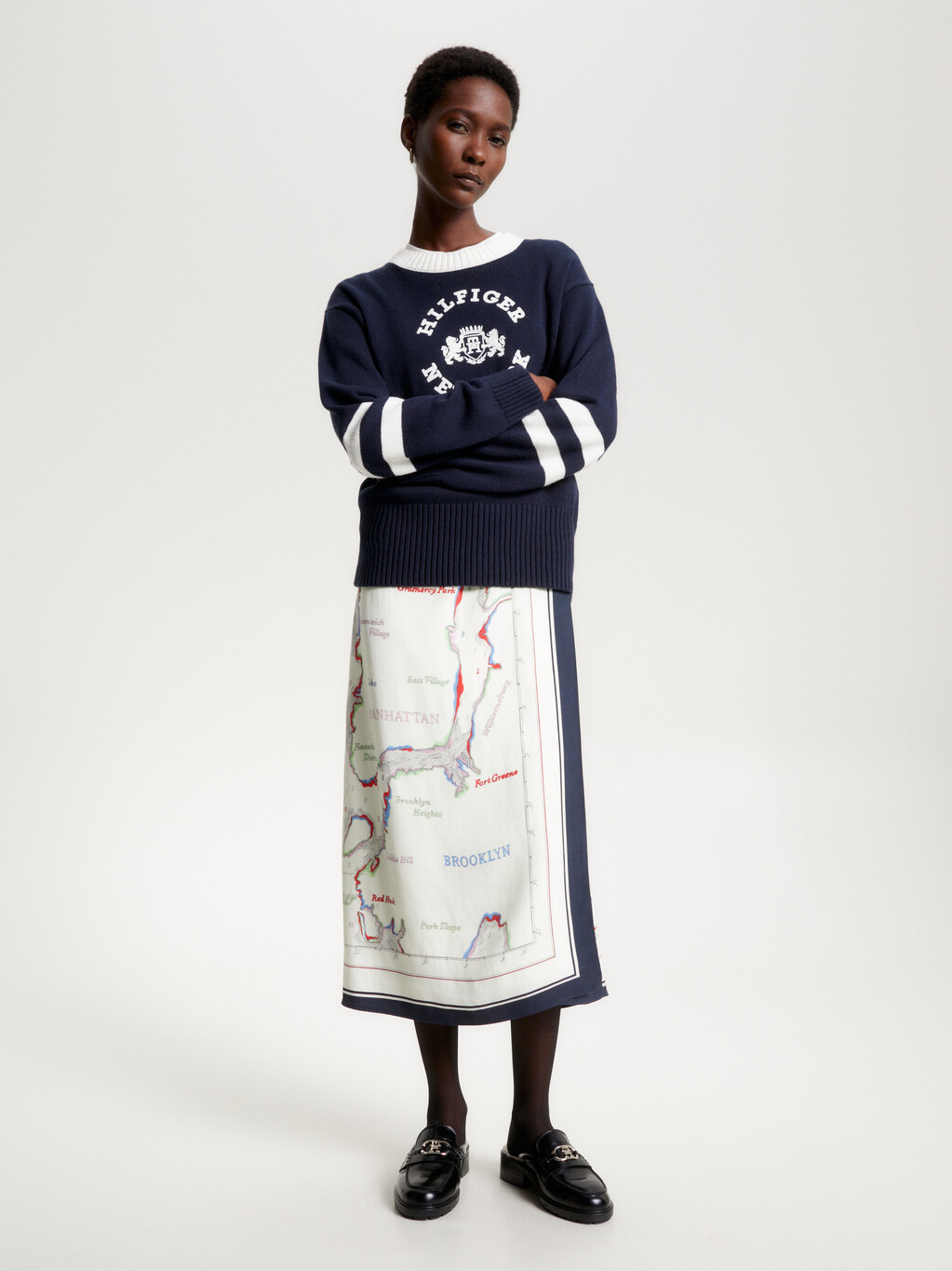 Scarf Print Midi Wrap Skirt, Map Scarf/Ancient White, hi-res