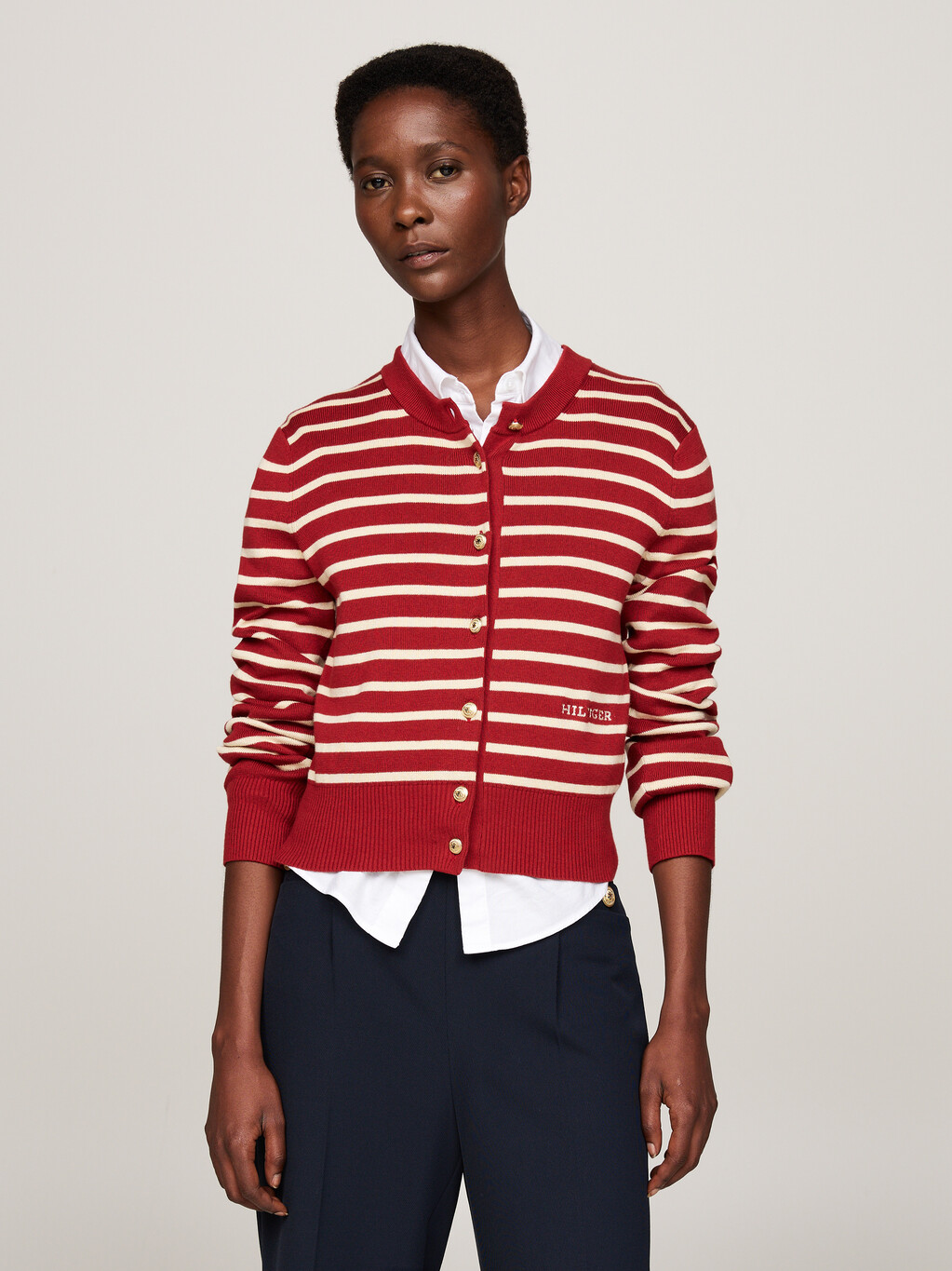 Stripe Slim Cardigan, Breton Stp Dark Magma/ C Ivory, hi-res