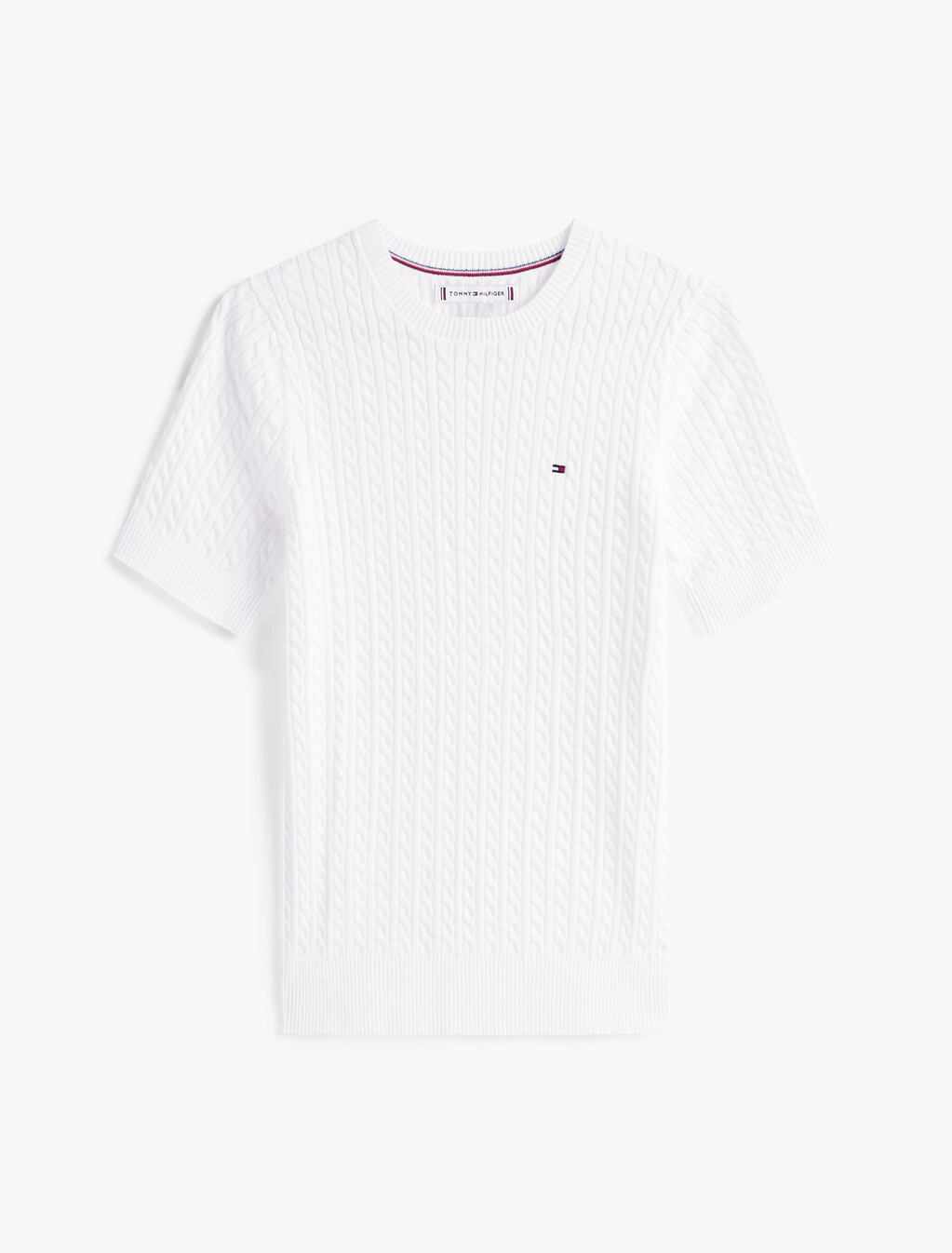 Cable Knit Short Sleeve Sweater, Ecru, hi-res