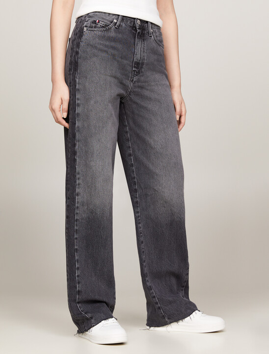 High Rise Relaxed Straight Raw Hem Jeans