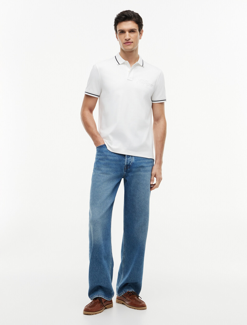 Regular Fit Tipped Polo Shirt, White, hi-res