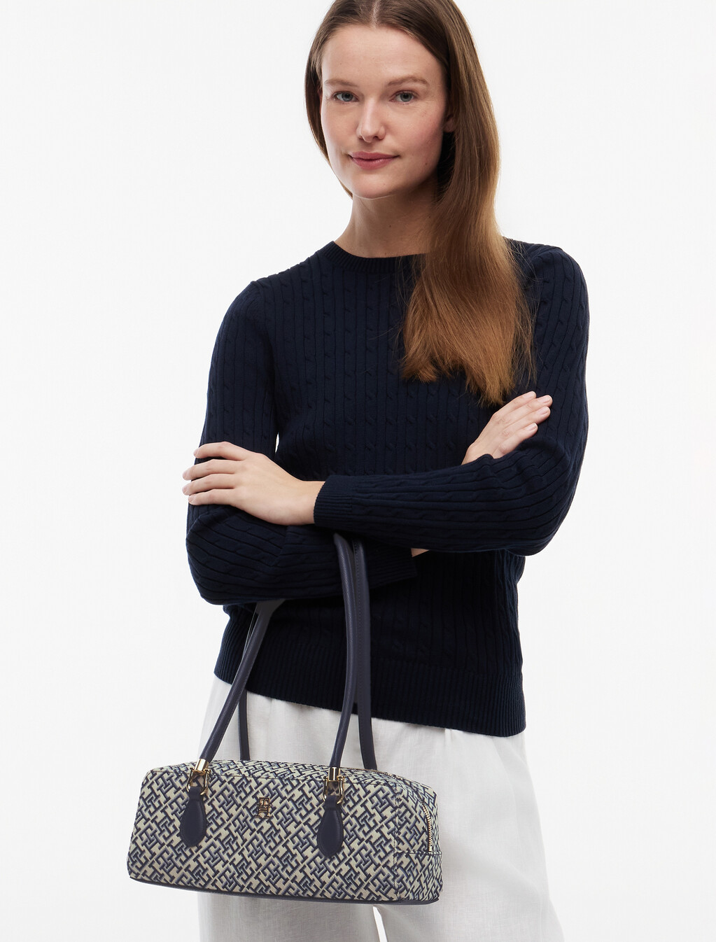 Textile Jacquard Rectangular Shoulder Bag, Blue Mono, hi-res