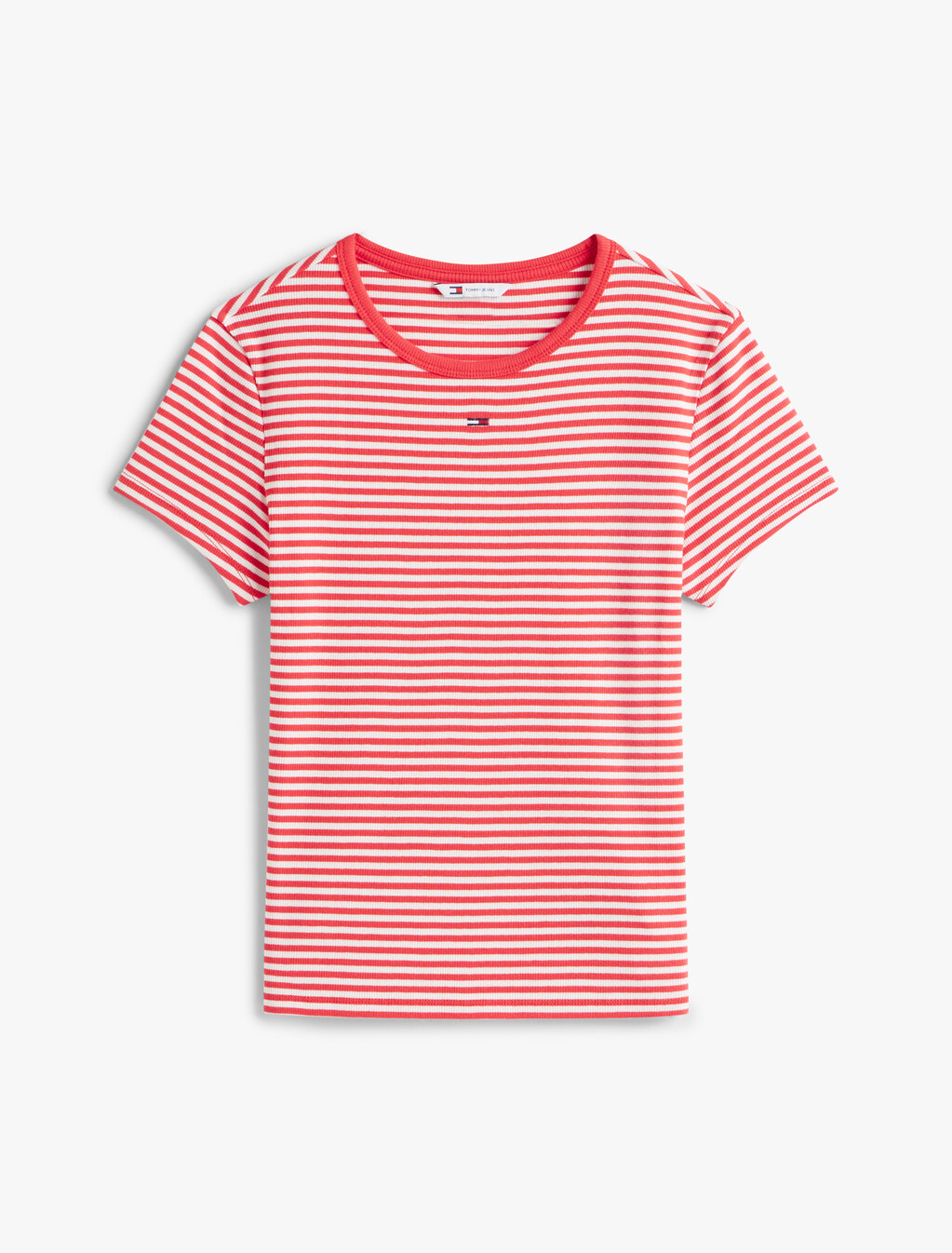 Essential Rib Knit Slim T-Shirt, Red / Stripe, hi-res