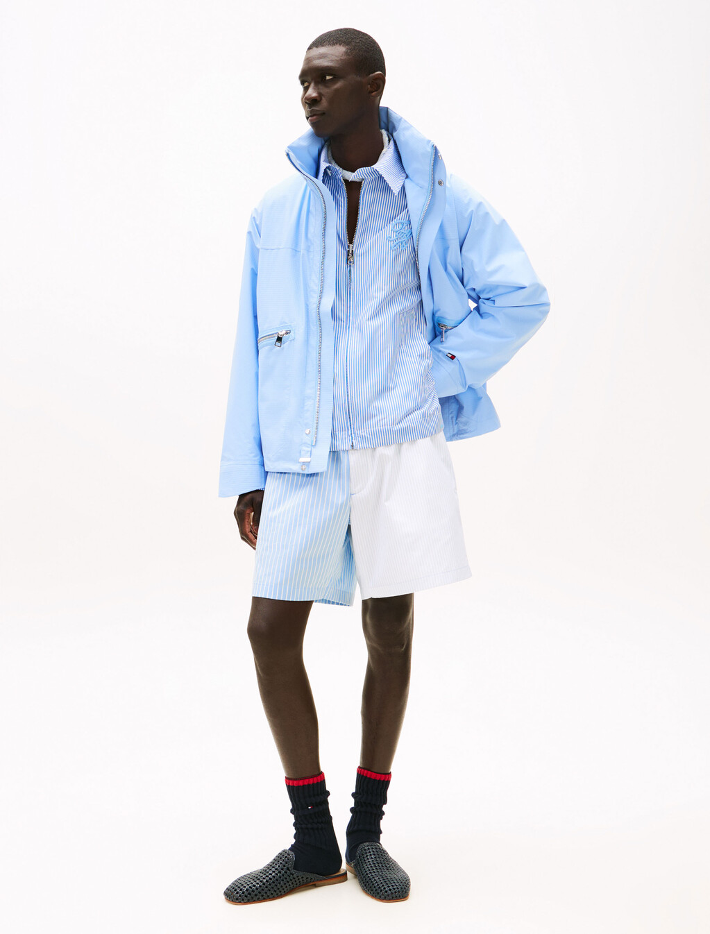 The Runway Collection Oversized Colour-Blocked Shorts, Ecru/Vessel Blue, hi-res