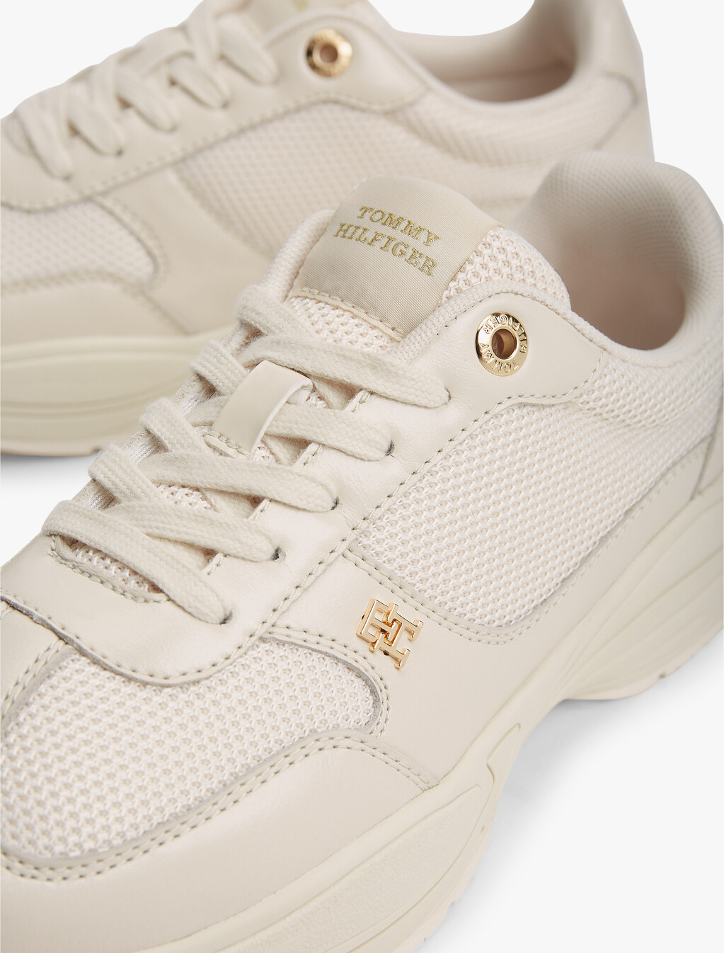 TH Monogram Mixed Texture Leather Trainers, Soft Cream, hi-res