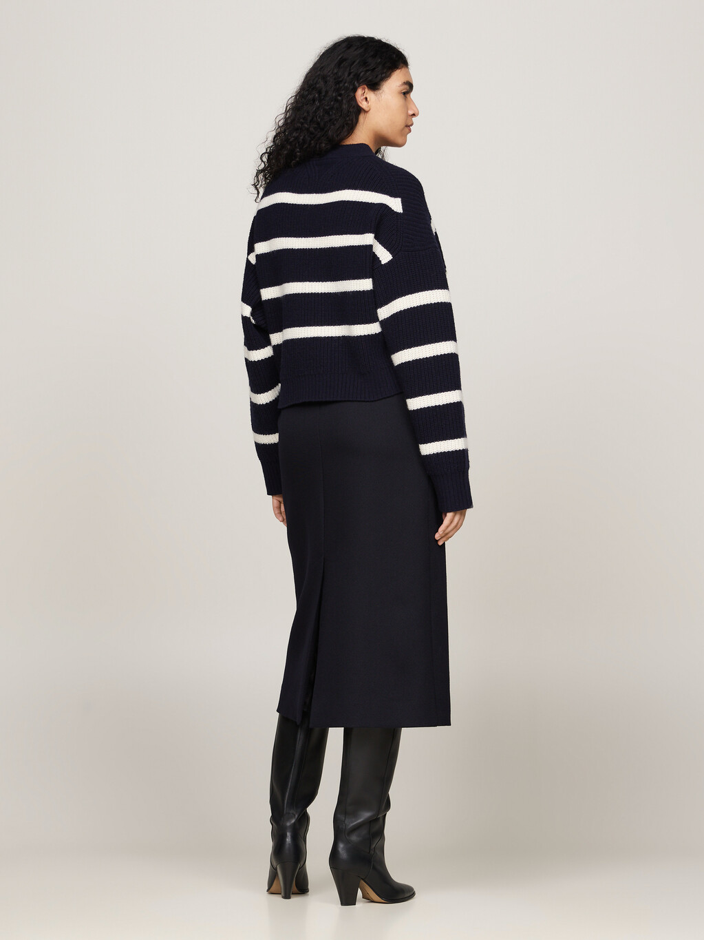 Crest Breton Stripe Pure Wool Cardigan, Desert Sky, hi-res