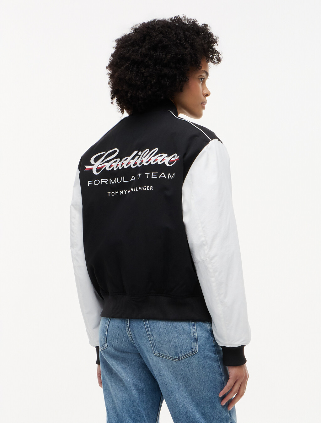 TH x Cadillac Formula 1&reg; Team Back Logo Varsity Jacket, Black / White, hi-res