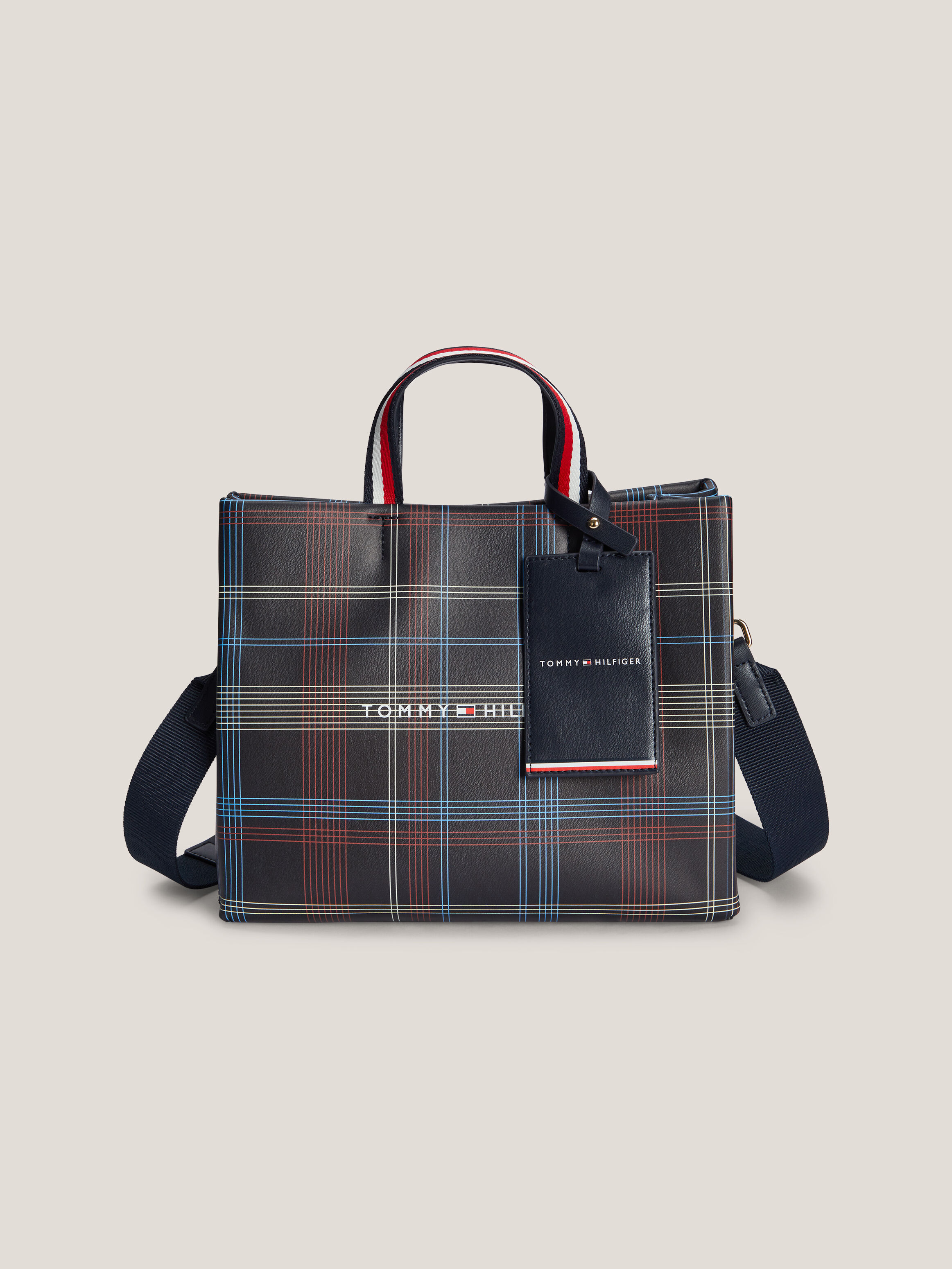 Check Print Medium Shopper Tote blue Tommy Hilfiger Singapore