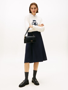 Gold-Tone Button A-Line Midi Skirt, Dark Night Navy, hi-res