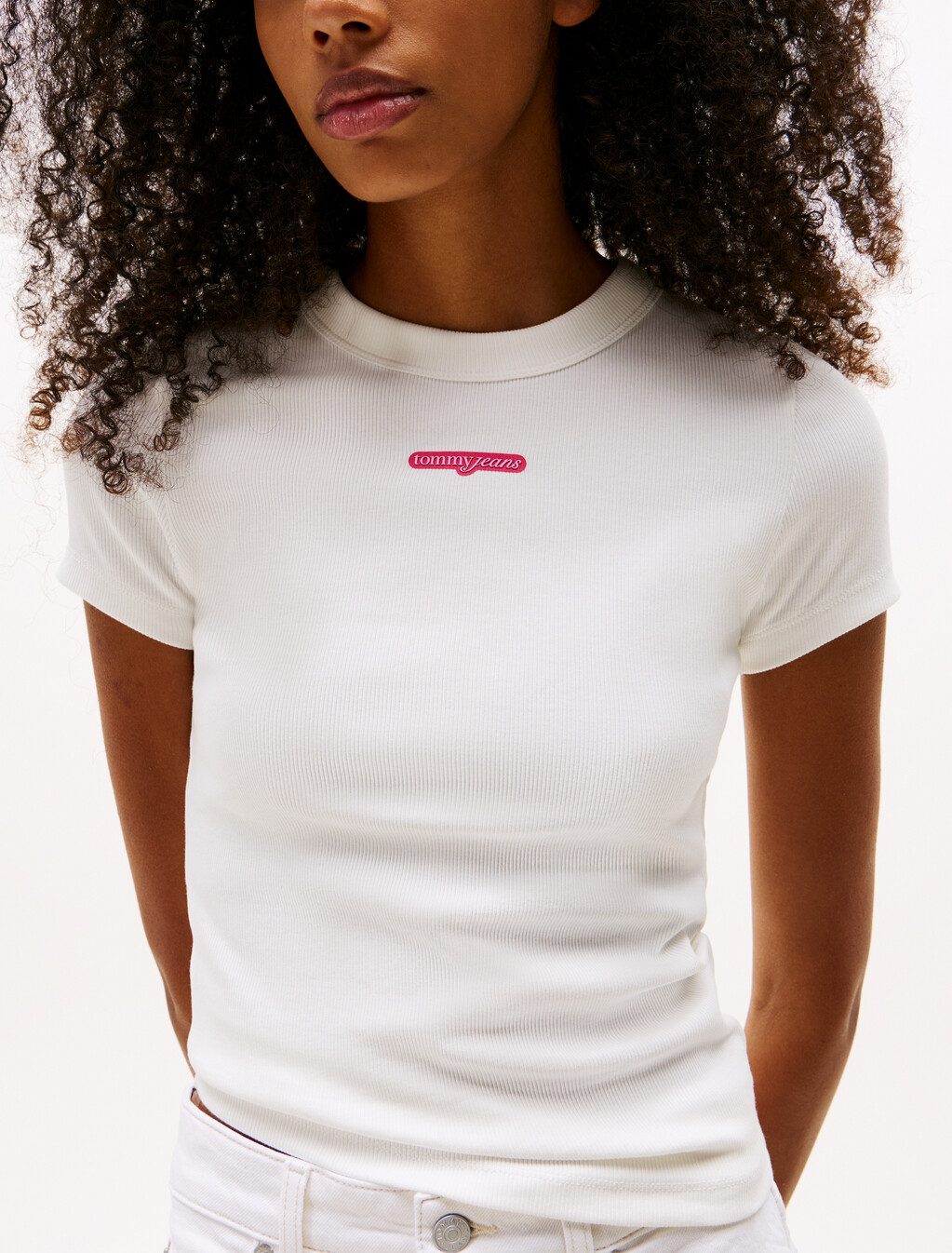 Script Logo Rib Knit T-Shirt, Ecru, hi-res