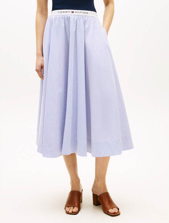 Logo Waistband Midi A-Line Skirt