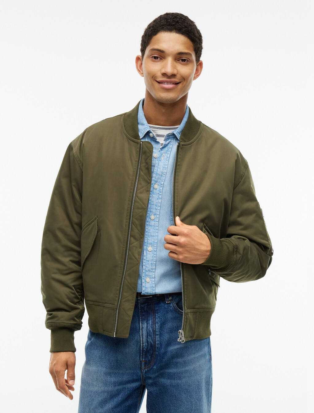 Padded Bomber Jacket, Huntsman Green, hi-res