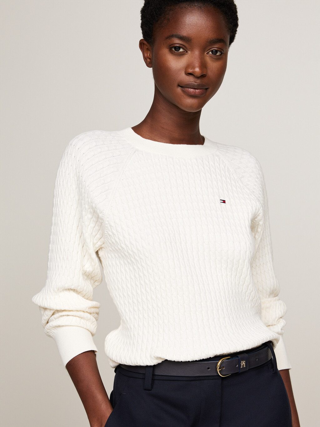 Cable Knit Relaxed Fit Jumper, Ivory Petal, hi-res