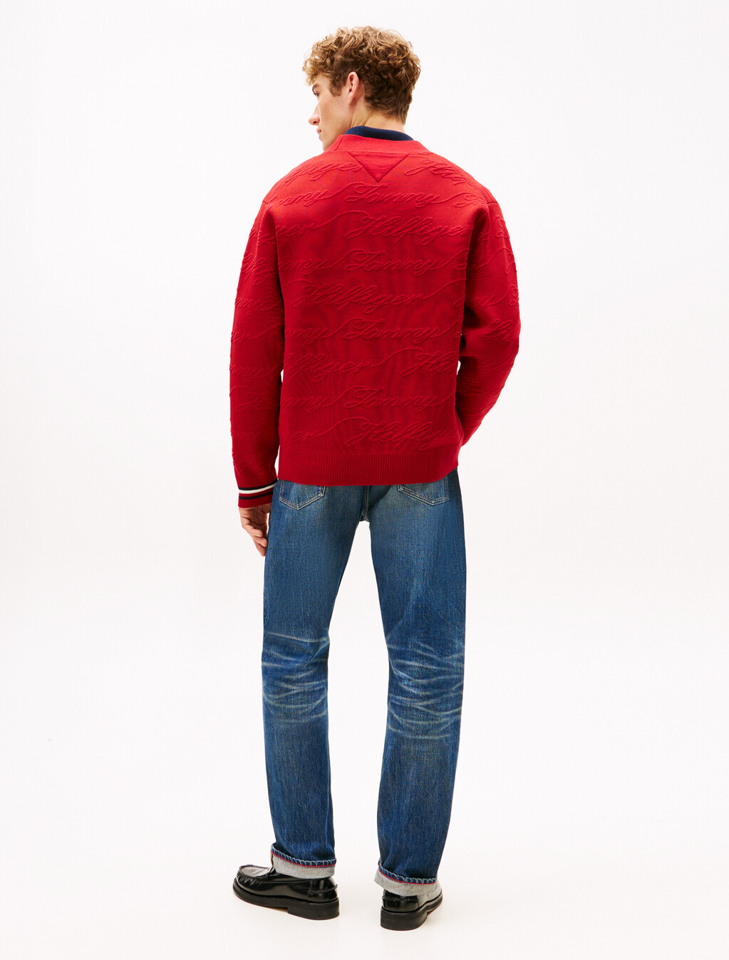 Jacquard V Neck Cardigan, Arizona Red, hi-res