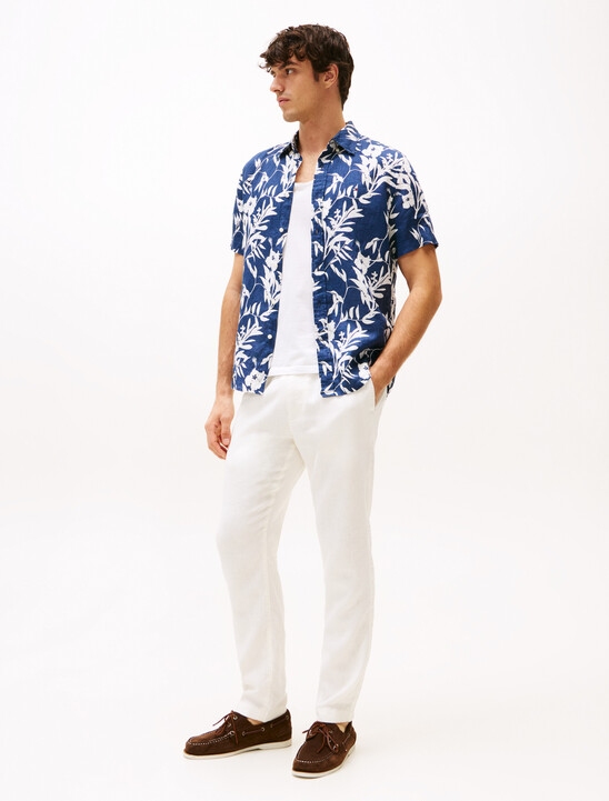 Tropical Print Pure Linen Shirt
