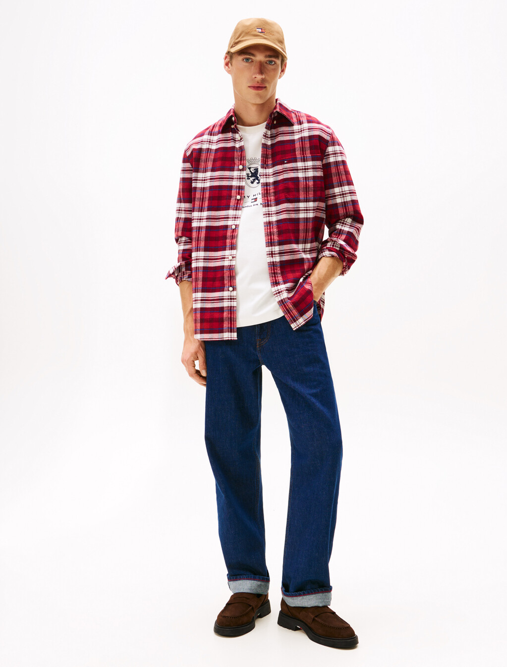 Regular Fit Tartan Check Flannel Shirt, Regatta Red / Check, hi-res