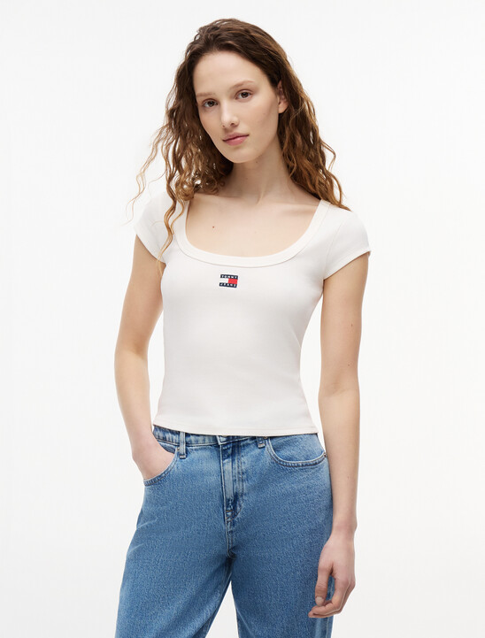 Tommy Badge Scoop Neck Slim T-Shirt