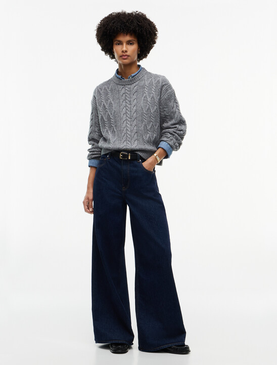 Relaxed Cable Knit Jumper With Silk