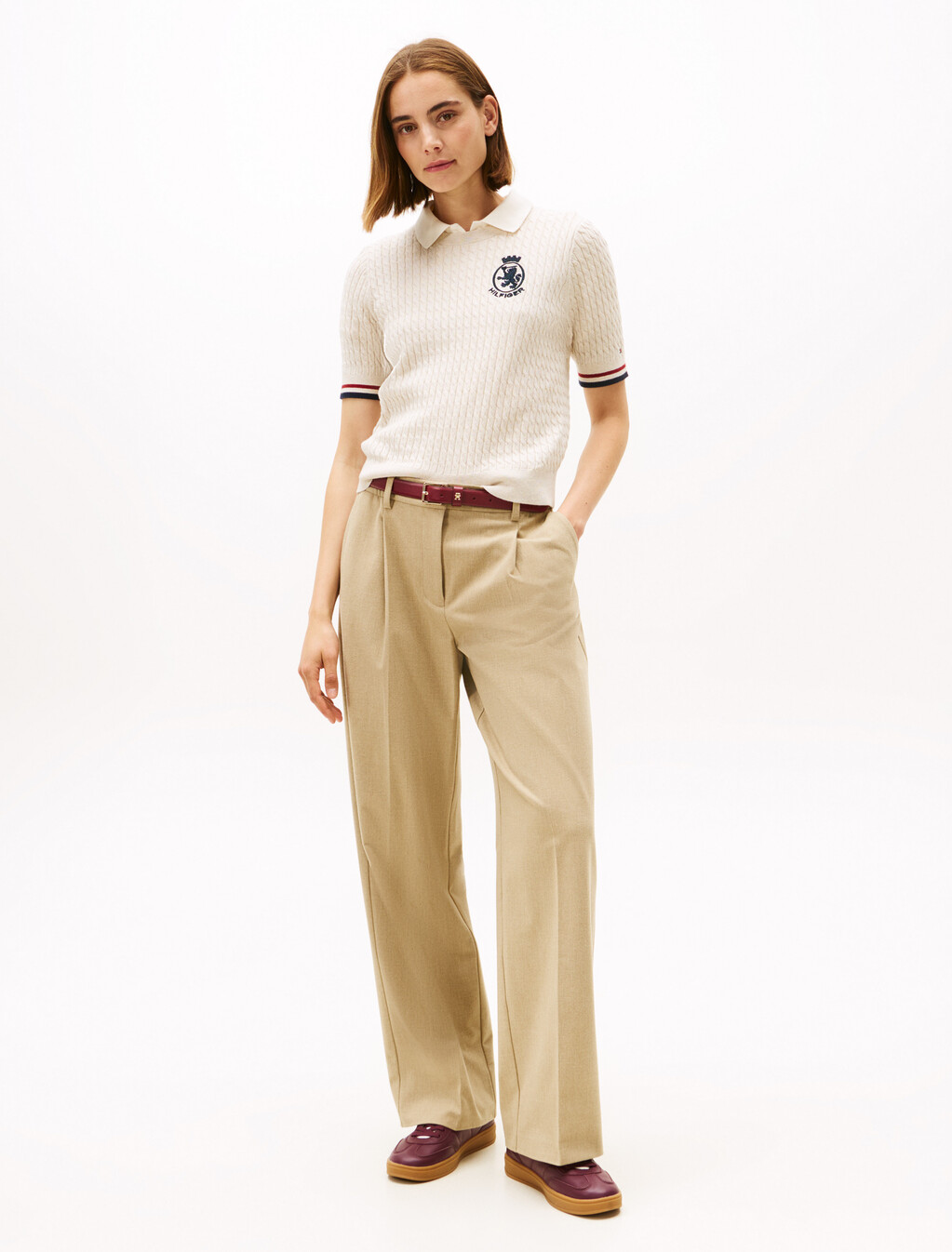 Tommy Crest Cable Knit Sweater, Htr Oatmeal Gs Tipping, hi-res