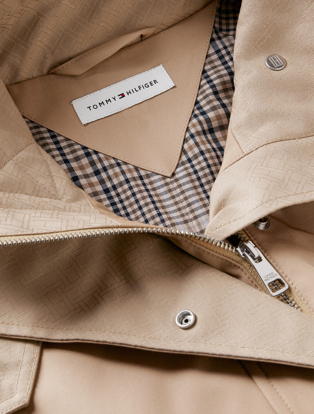Flag Jacquard Twill Relaxed Cape Coat, Beige, hi-res
