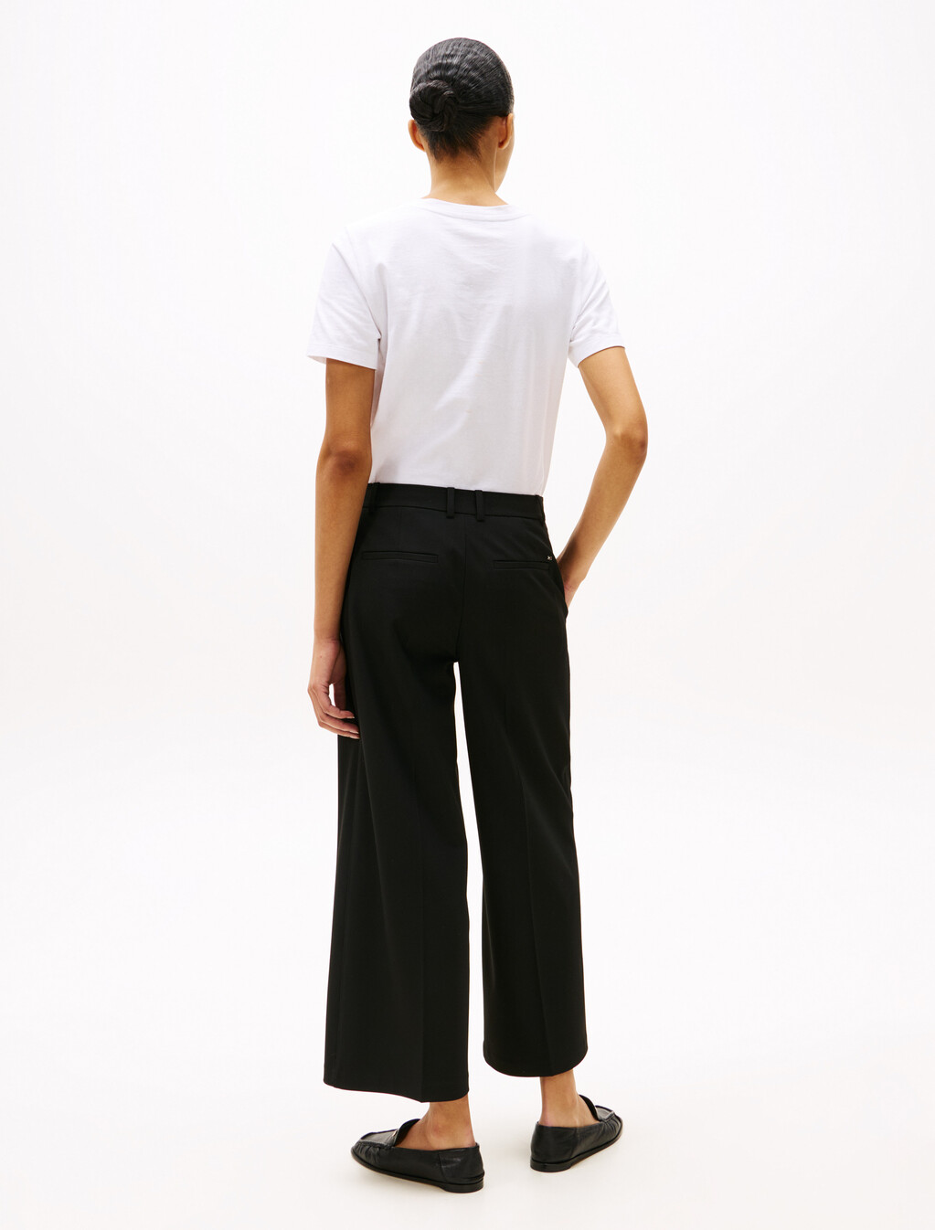 Anti-Wrinkle Wide Leg Cropped Trousers, Black, hi-res