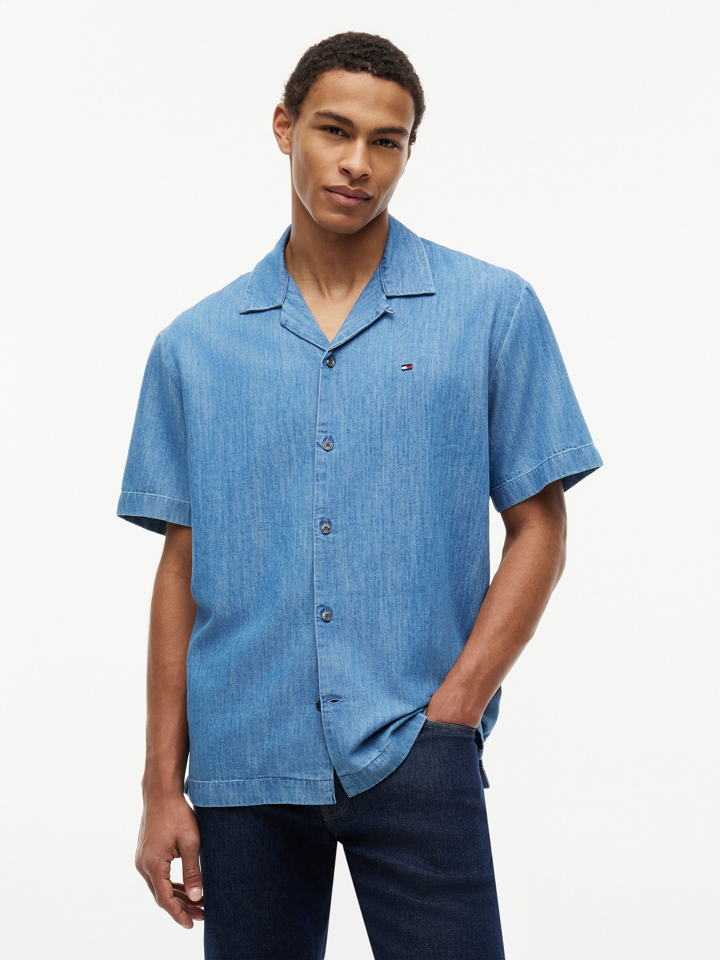 Relaxed Fit Short Sleeve Denim Shirt | blue | Tommy Hilfiger Singapore