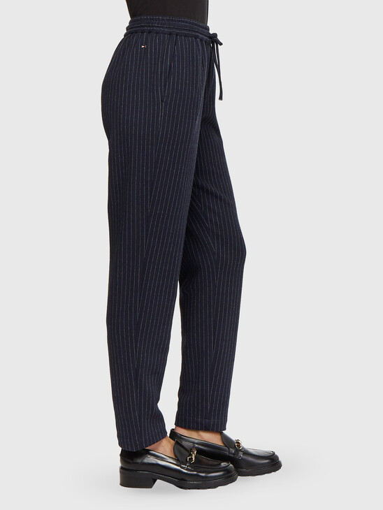 PINSTRIPE TAPERED JERSEY TROUSERS