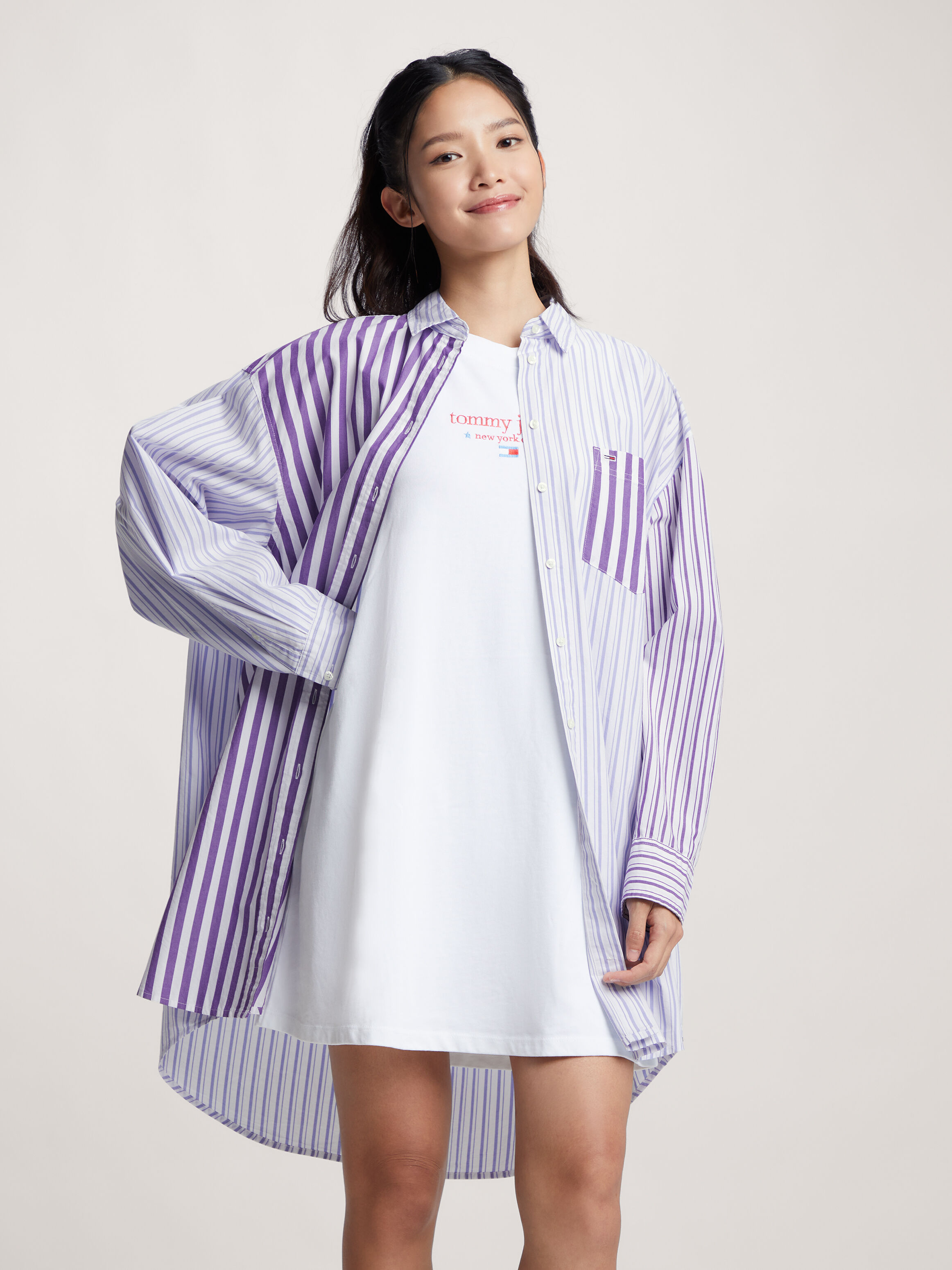 Oversized Stripe Mix Shirt Dress