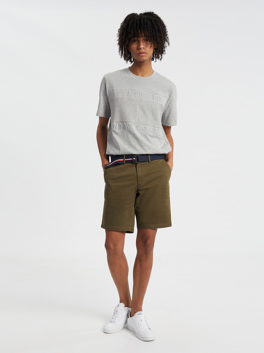 Essential Brooklyn Organic Cotton Twill Shorts With Belt, Army Green, hi-res