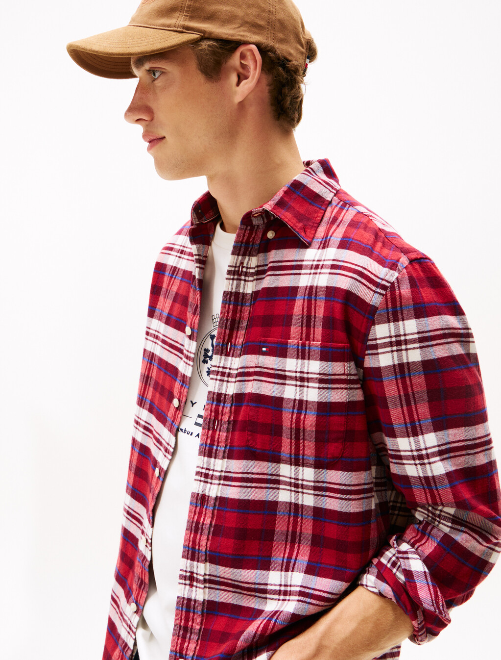 Regular Fit Tartan Check Flannel Shirt, Regatta Red / Check, hi-res